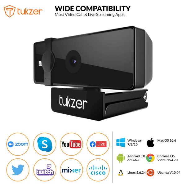 tukzer wide angle webcam for laptop , pc (black)